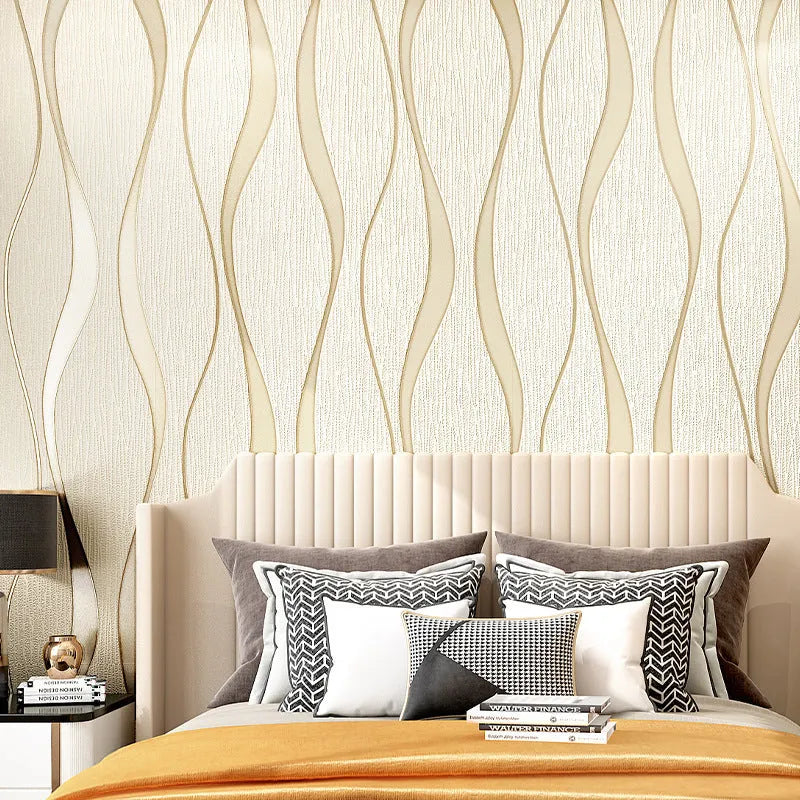 Curve stripe 3D wallpaper roll, 9.5m x 0.53m, light gray non-woven wall cloth