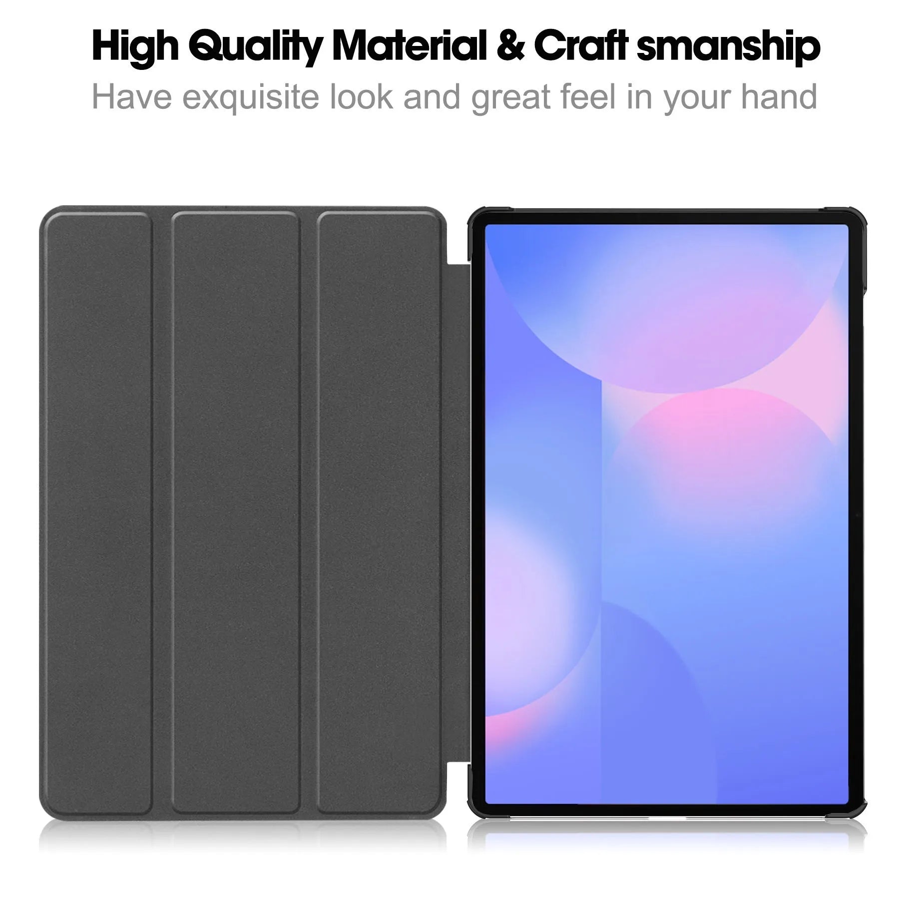 Samsung Tab S10 FE Plus 13.1-inch tri-fold hard protective case in black with integrated kickstand open.