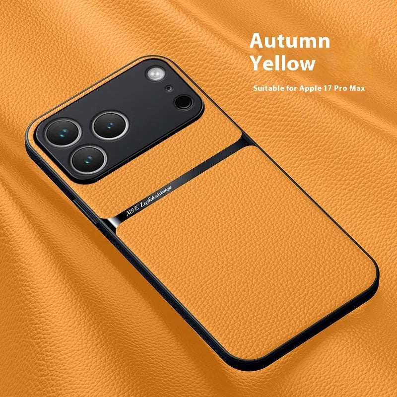 Creative magnetic litchi leather pattern phone case for Apple iPhone in Still Night Black