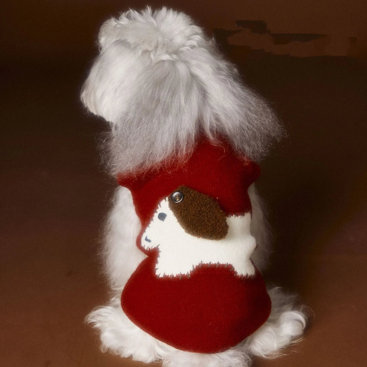 Sleeveless wool pet sweater vest for small dogs in red or beige, sizes XS to XXL