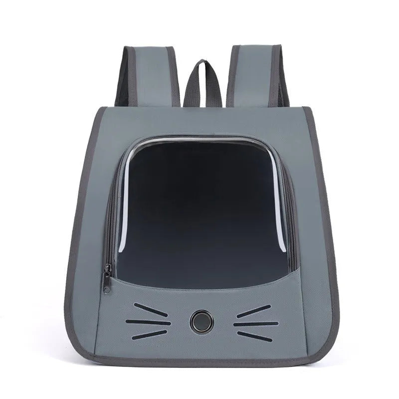 Oxford fabric pet carrier backpack for cats and small dogs, 35x35x25cm, in blue, grey, white, or yellow.