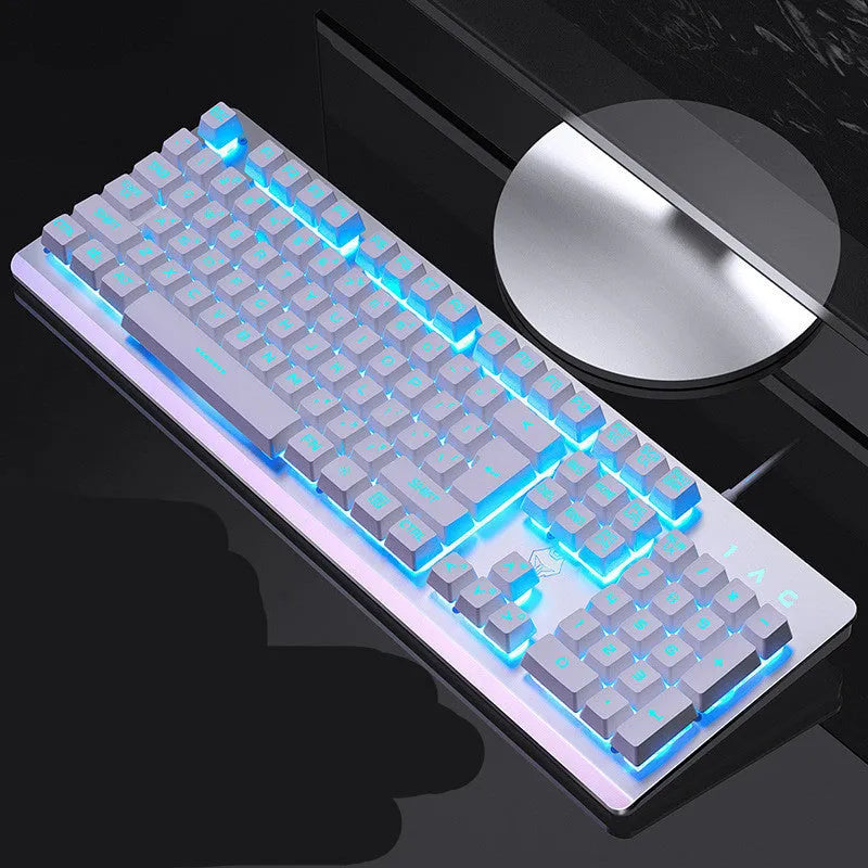K002 wired gaming keyboard with metal top plate, 104 keys, rainbow backlight, black colour
