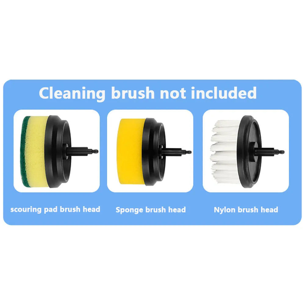 White electric cleaning brush with rotating scrub head and separate scouring pad attachment