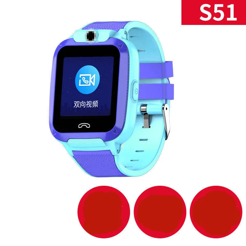 Blue children's GPS smartwatch with a silicone strap and a 1.44-inch touchscreen displayed on a wrist.