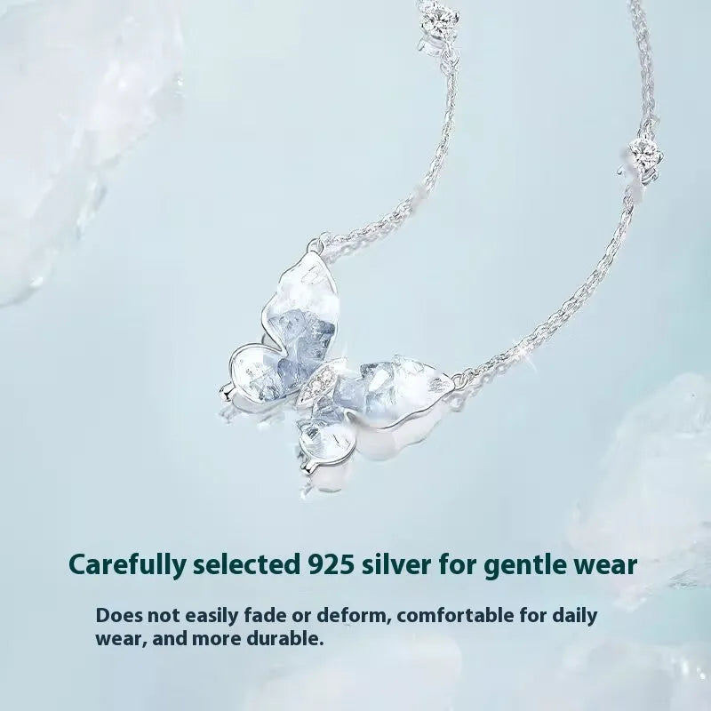 Bingyu Butterfly S925 silver necklace with detailed electroplated pendant on an adjustable 41-50cm O-ring chain.