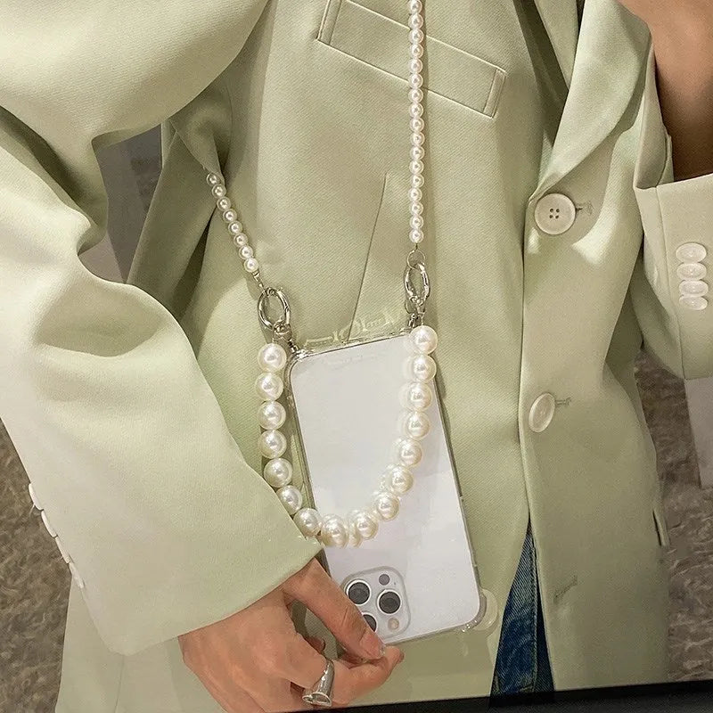 Big Pearl soft mobile phone case with decorative chain for Apple iPhone, shown in product colour.
