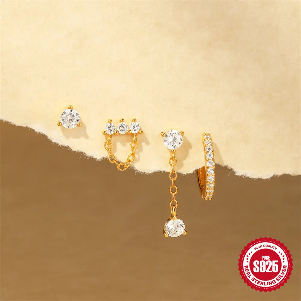 Geometric clover petal earrings in sterling silver with gold tone finish