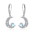 Silver moonstone drop earrings with tremella white fungus ring and hollow out moon design