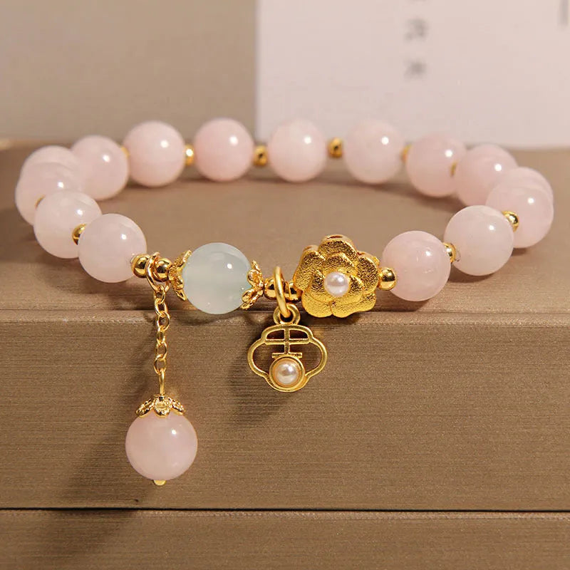 Pink crystal flower bracelet with adjustable clasp for women's fashion jewellery