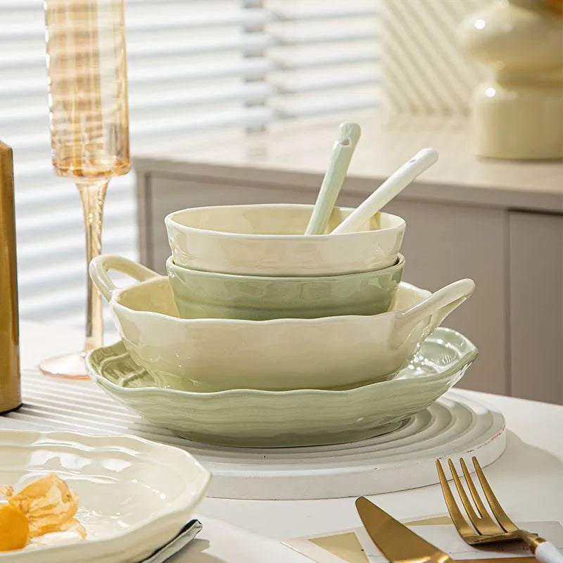 Solid colour ceramic tableware seven-piece set with modern simplicity design