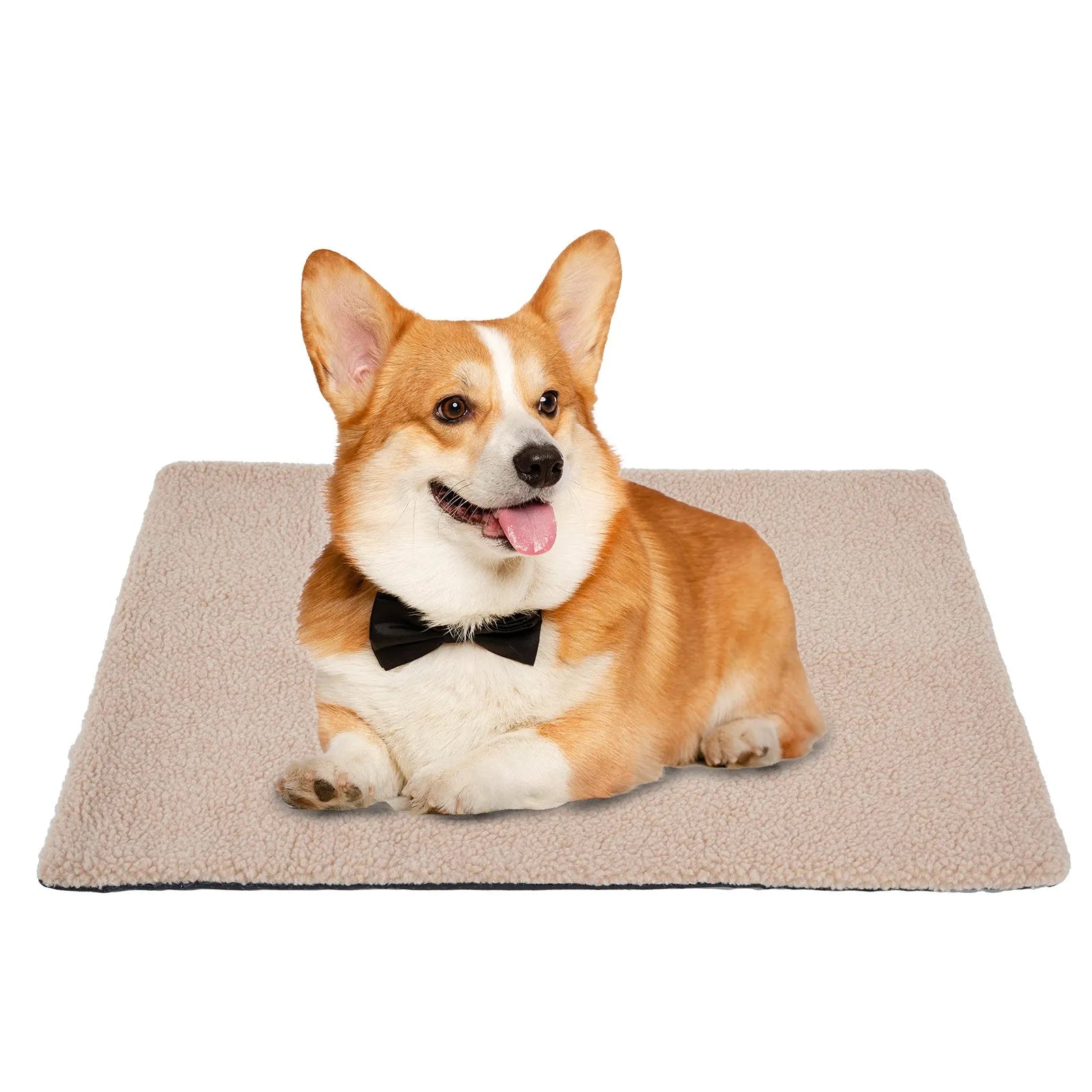 Grey self-heating plush pet bed blanket for cats on wooden floor
