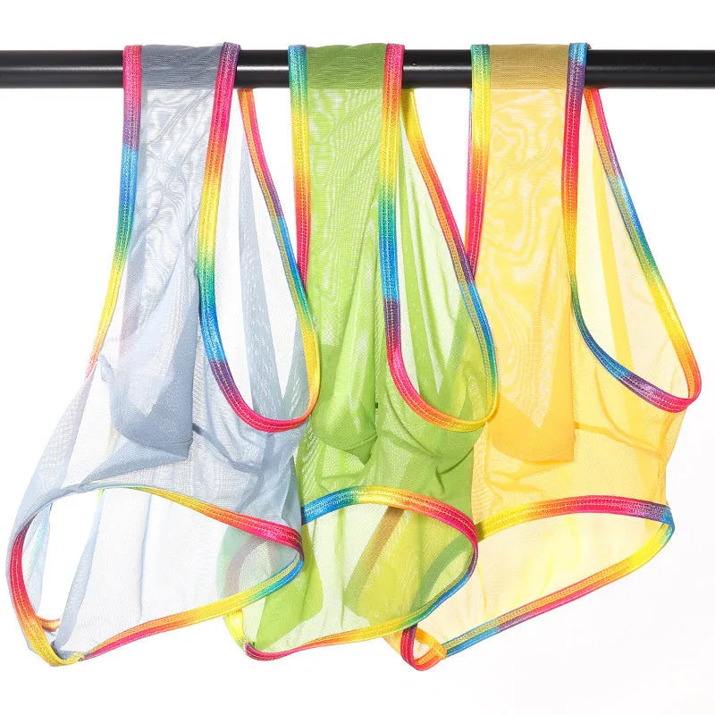 Women's solid colour mesh briefs in quick-drying nylon fabric, shown in multiple colour options.