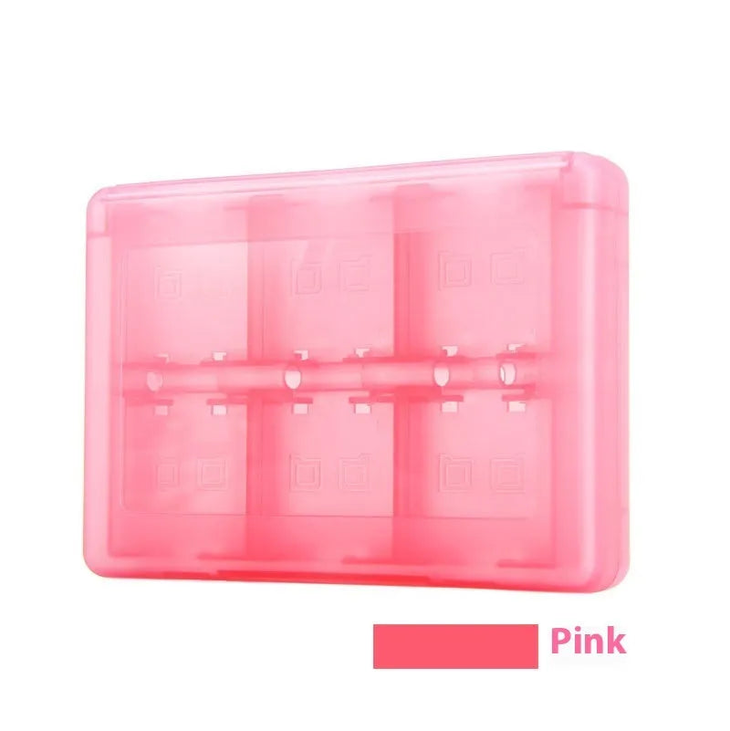 NDS 3DS 24-in-1 game card storage box in choice of colours showing compact size.