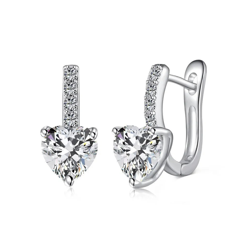 S925 sterling silver heart earrings with zircon, U-shaped and geometric silver earrings for women, pair