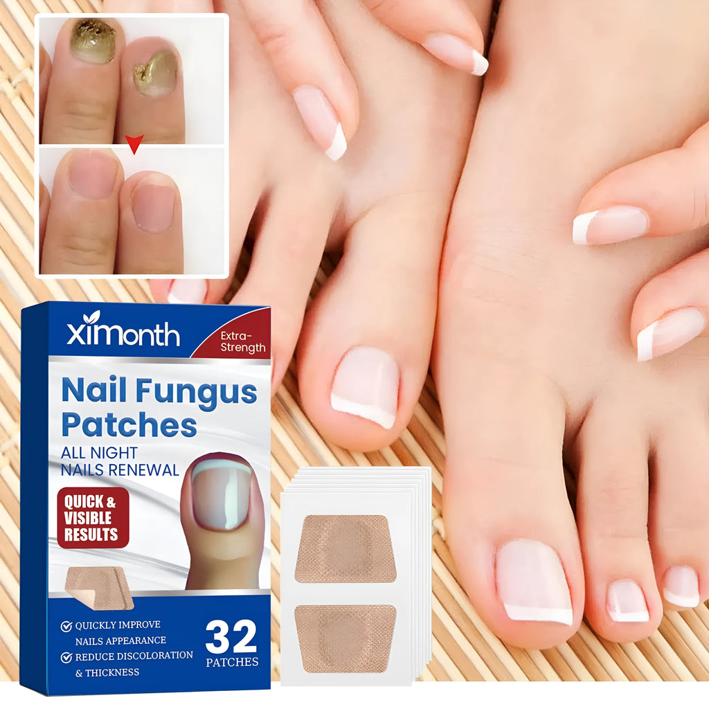 Box of 32 nail repair adhesive bandages with glycerin and tea tree oil, each measuring 6.1 by 3.5 centimetres