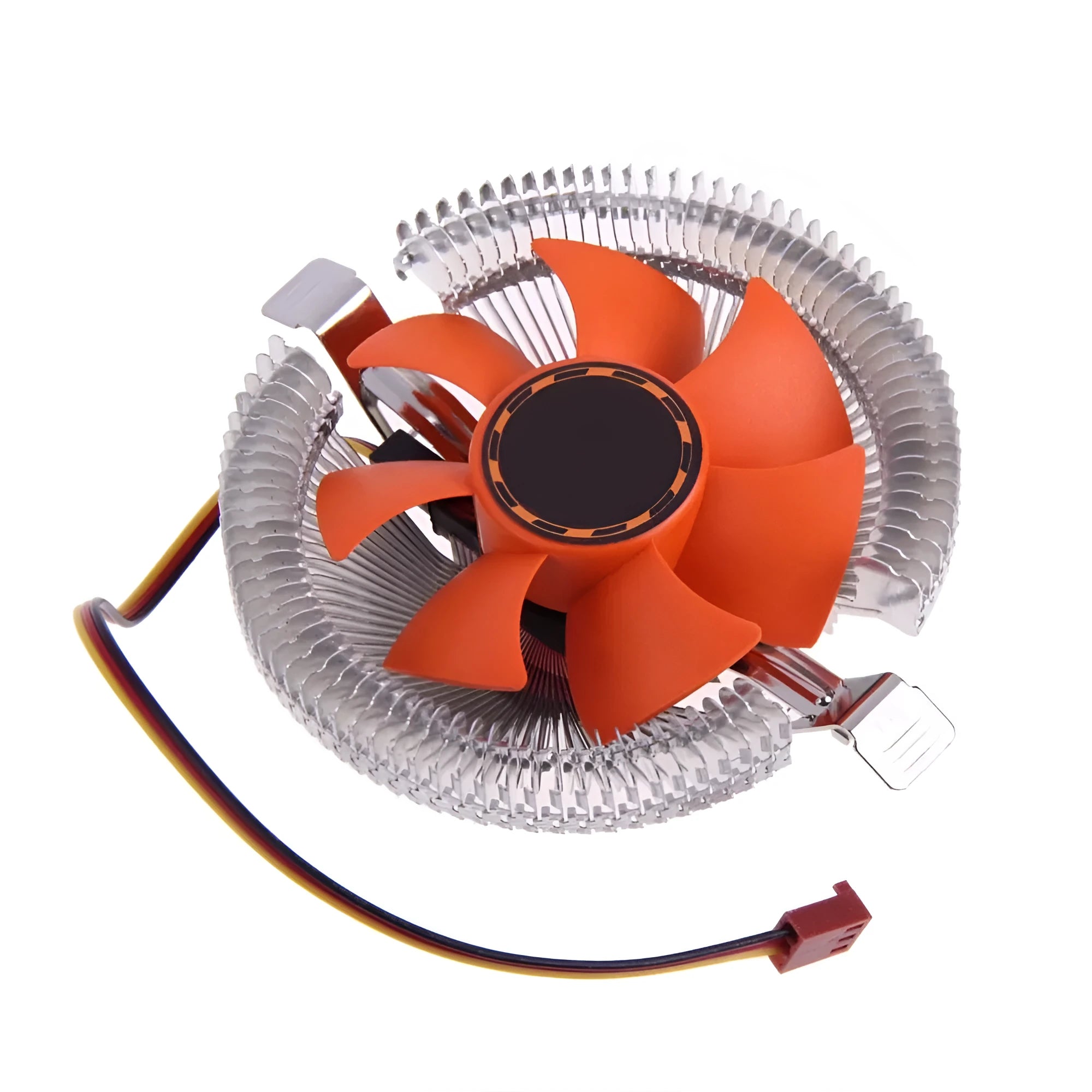 Orange 12V DC PC CPU cooler fan with square design and black chassis for Intel and AMD processors