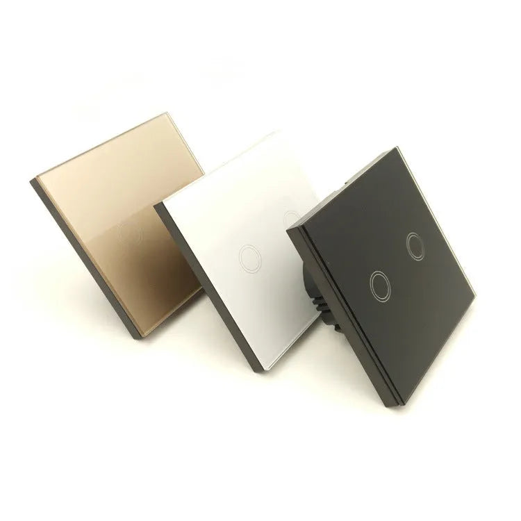 Tempered glass touch light switch in black, golden or white for 220V home lighting control