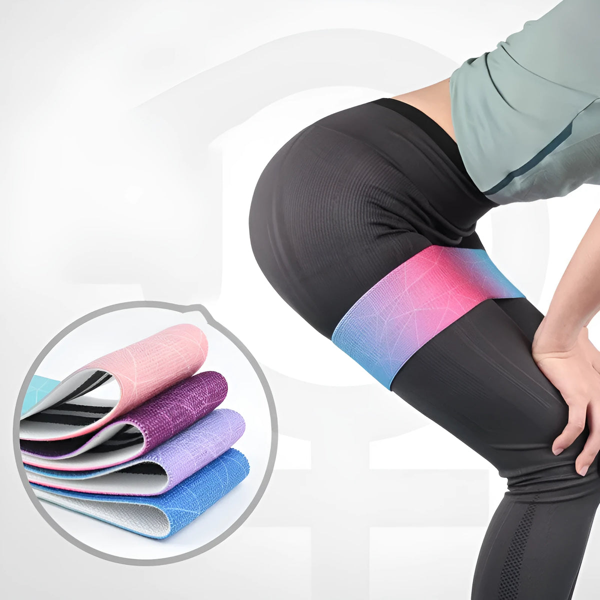 Pure cotton yoga resistance band, 8cm wide, in S 65cm, M 75cm or L 85cm, for hip and buttock training