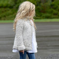 Beige rabbit hair blend girls cardigan sweater coat with long sleeves and single-breasted front