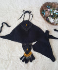 Women's crochet tassel bikini set in black, khaki, or white, sizes S M L, two-piece swimsuit for beach and pool
