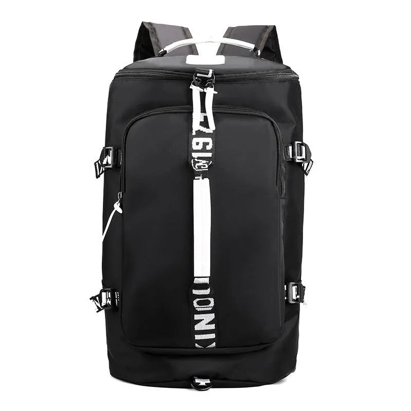 Lightweight nylon gym bag 18 inch 36-55 litre capacity black blue light grey maple leaf print