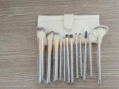 Persian make-up brush set with rice white bristles and champagne colour handles, no logo, 12 18 or 24 pieces