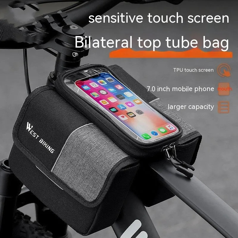 Black and gray Oxford cloth bicycle saddle bag with bilateral tube design