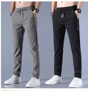Men's loose straight drawstring sweatpants in khaki, summer casual thin trousers Korean version
