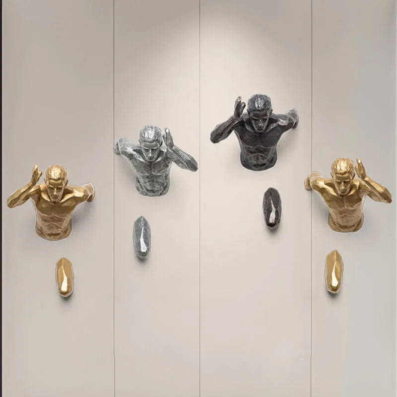 Resin wall decoration with character silhouette design in metallic copper gold silver finishes