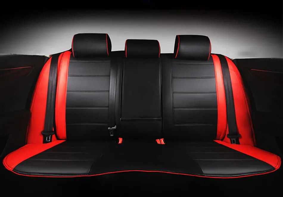 Genuine cow leather car seat cover in beige and black with red trim options