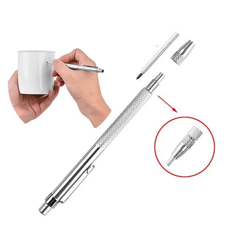 Silver aluminium glass marking pen with tungsten carbide tip, strike pen design, 1 kit