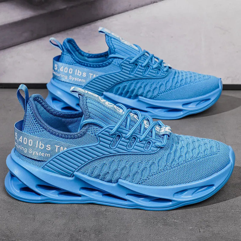 Women's FlyKnit casual shoes in a solid colour with mesh upper and round toe.