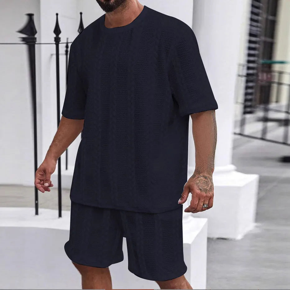 Knitted jacquard pullover and shorts set in solid colour on a mannequin