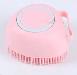 Blue silicone dog bath brush with soft bristles for washing and massage