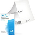 White A4 thermal printer paper in colour box packaging with dimensions 210x297mm
