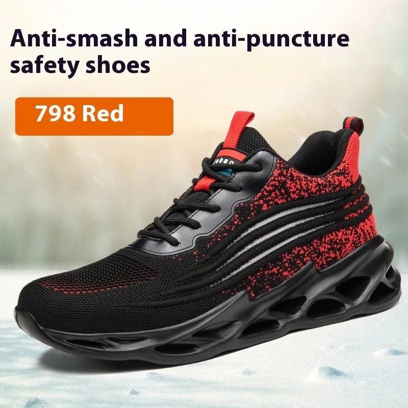 Brown labour protection shoes with leather upper and rubber sole, anti-smashing and puncture resistant design
