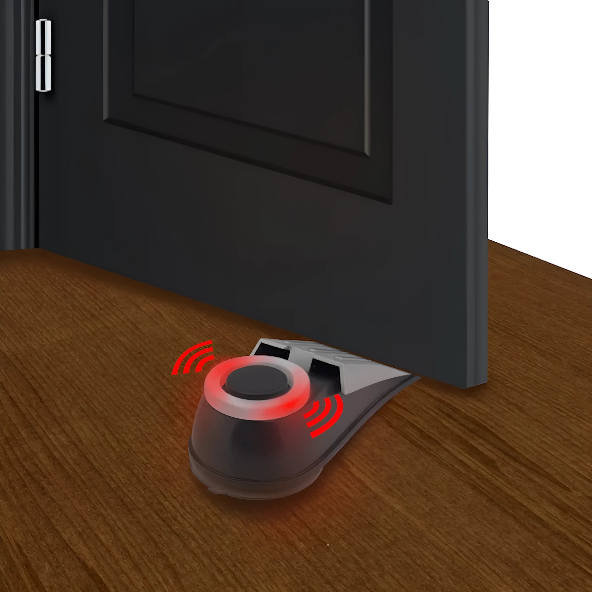 Grey hotel door stopper with flashing burglar alarm and lighting function