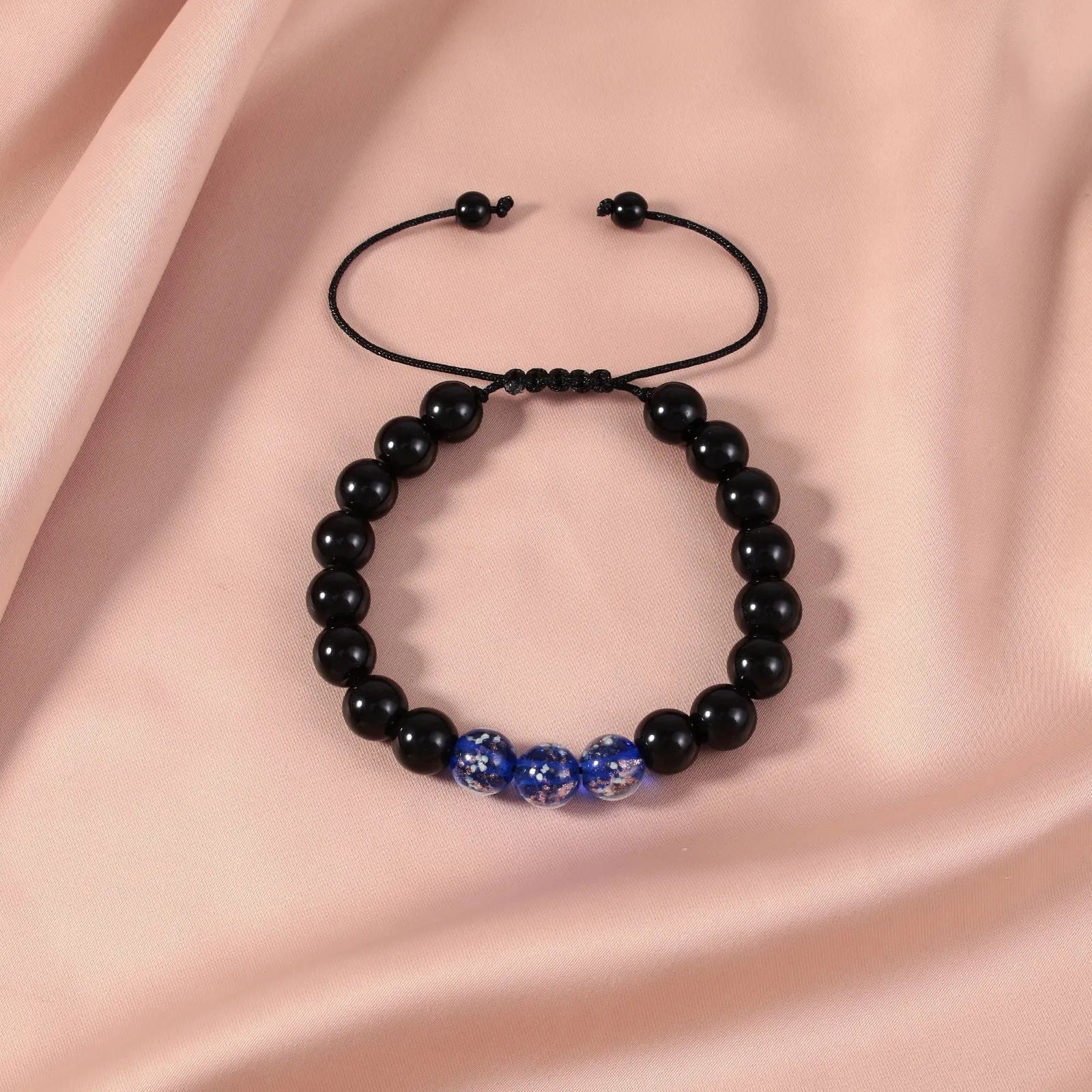 Adjustable luminous glass bead bracelet in geometry shape with coloured glaze finish
