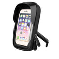 Waterproof mobile phone stand for bicycle handlebars or car mirrors in black, blue, or red colours