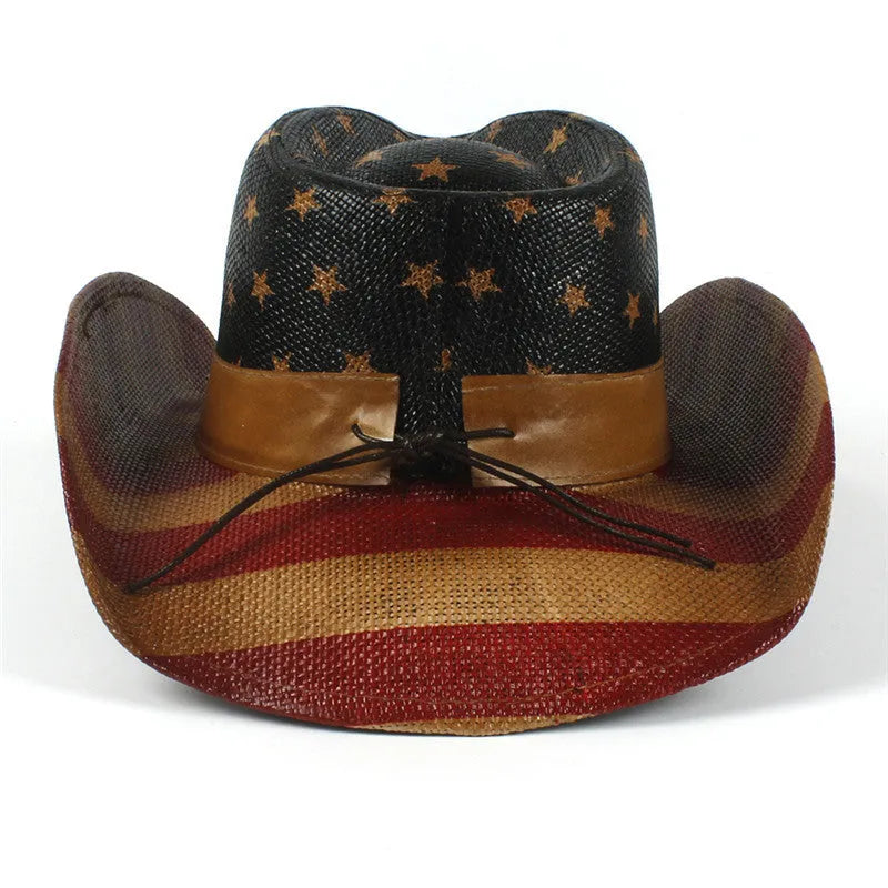 Natural grass cowboy sun hat with 58cm curling brim in khaki colour for travel and outdoor use