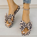 Women's leopard print square toe sandals with bow detail and cloth upper