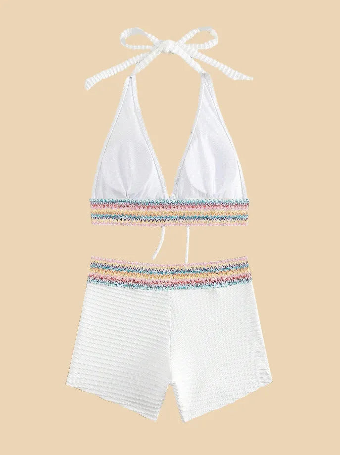 Women's high waist bikini suit in a choice of six colours with striped or solid patterns