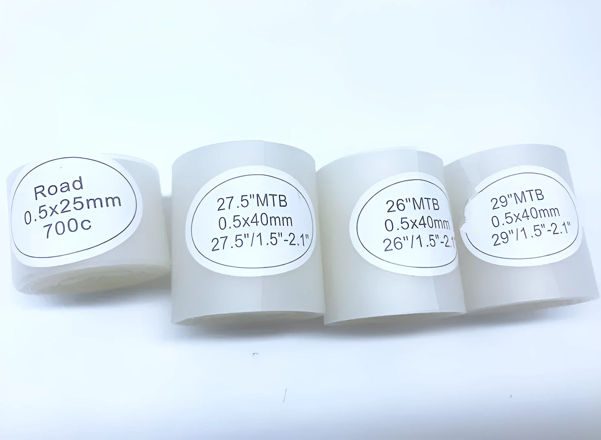 Polyurethane bicycle tyre pad 0.5mm thick, 40mm wide for 26 inch MTB tyre protection.