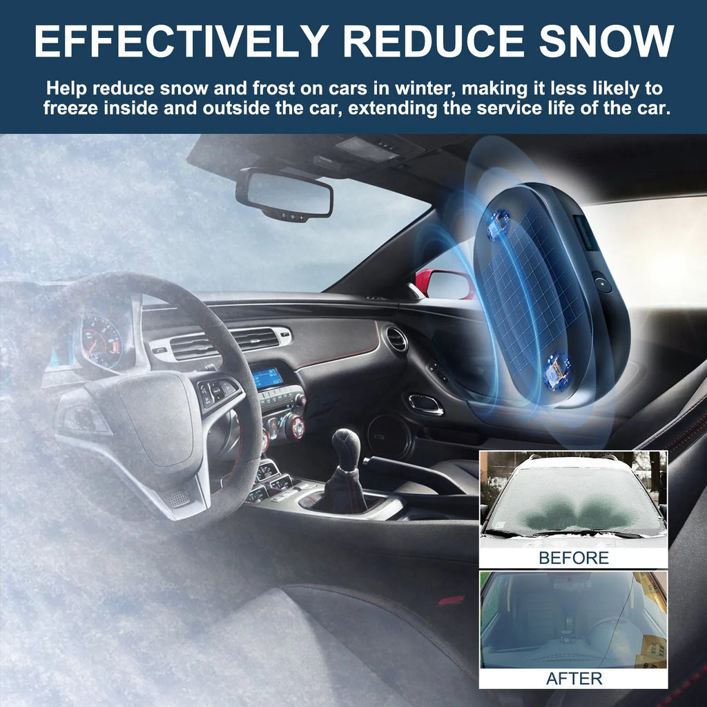 Compact car windscreen anti-freezing tool with adhesive tape and rotary switch