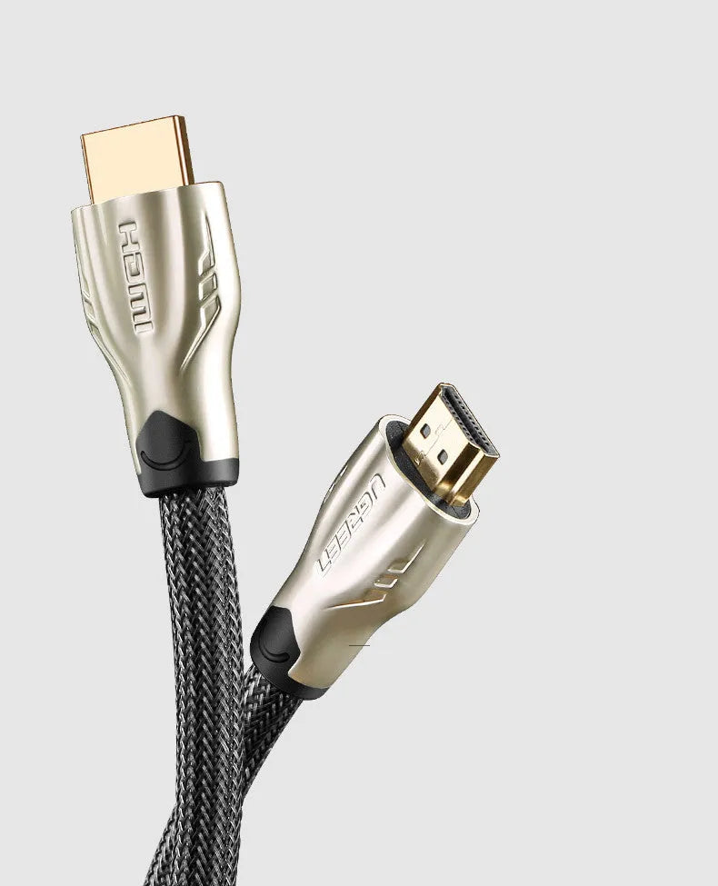 5 metre long black HDMI cable with gold-plated connectors on a white background