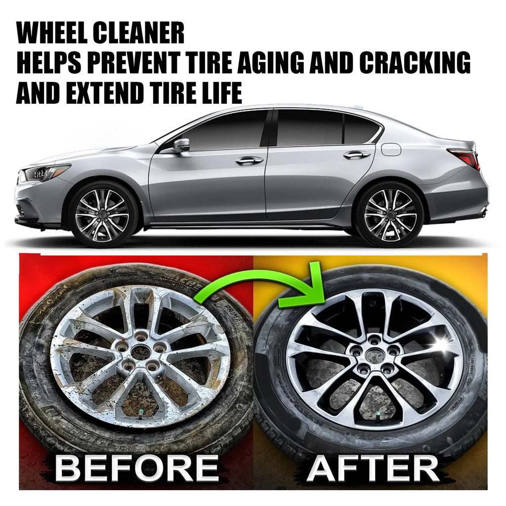Car tyre cleaner kit with 500ml bottle and a 20x20cm microfiber towel for alloy wheels.