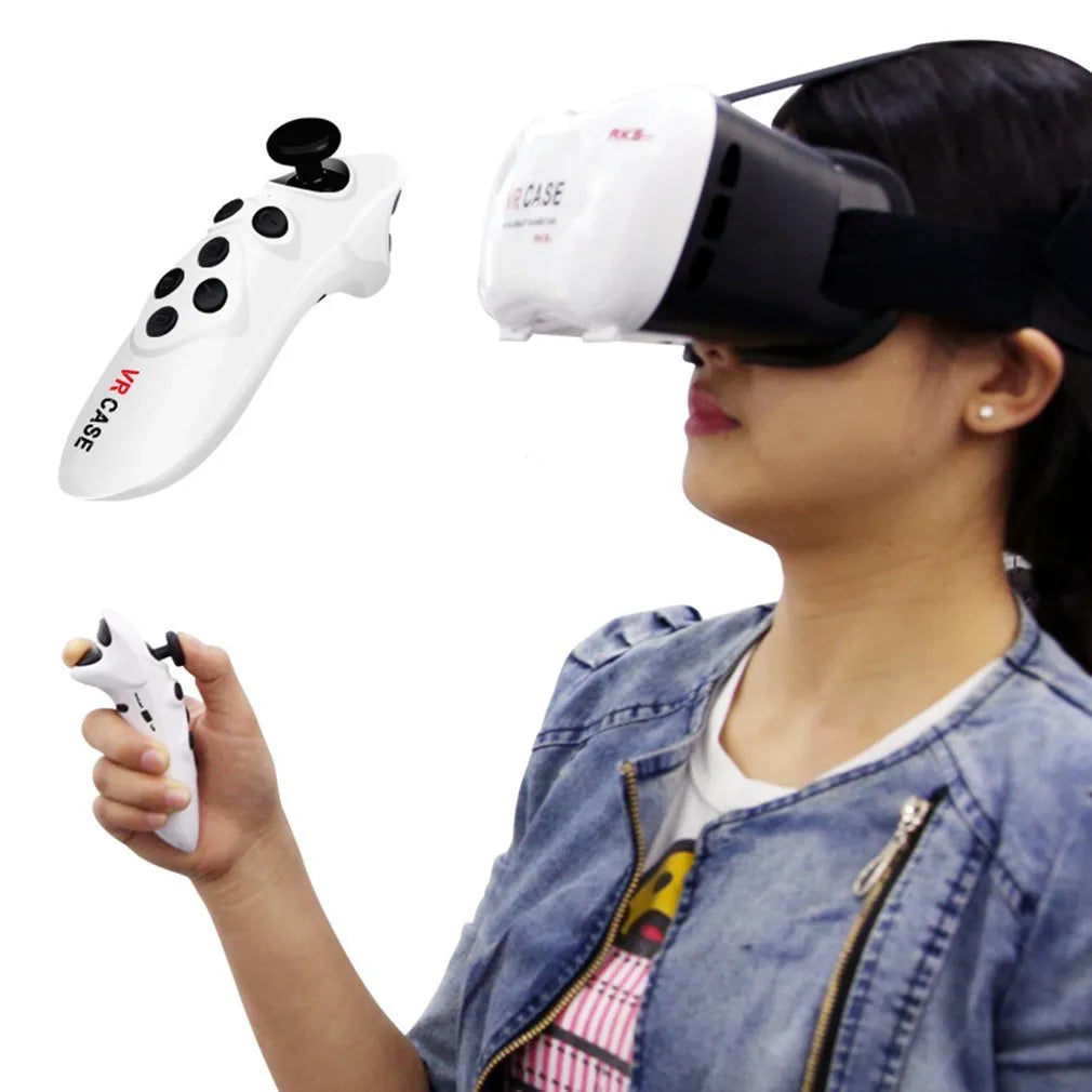 White head mounted VR glasses with 720p screen and Bluetooth handle for Android iOS