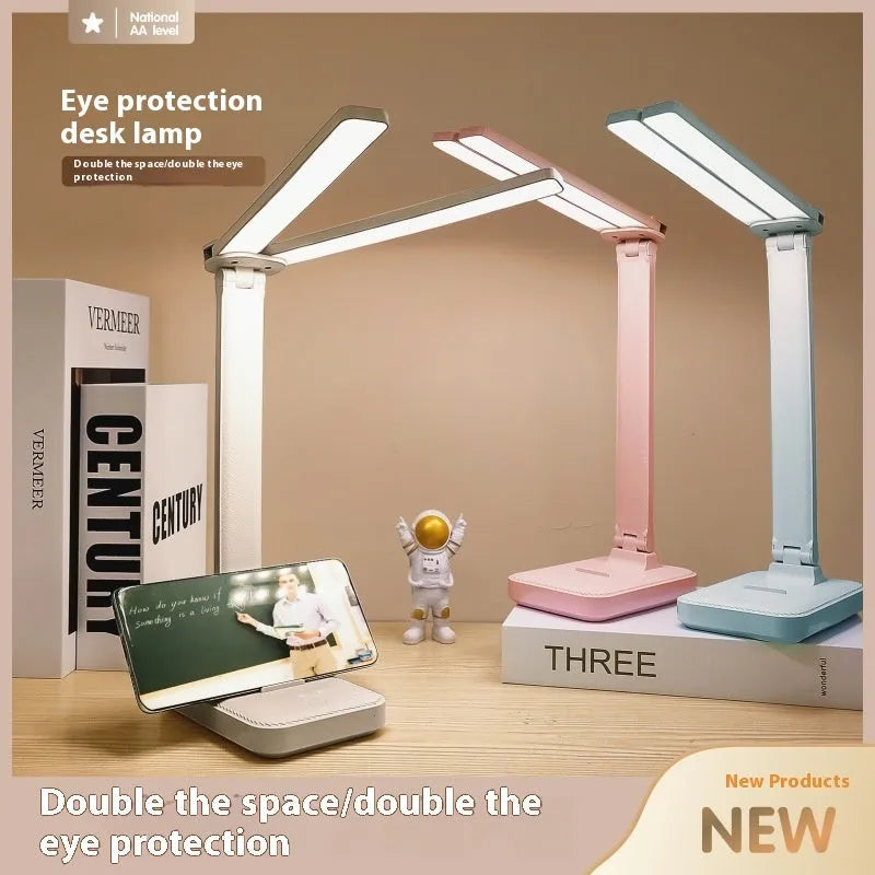 Simple dual lamp holder table lamp with square bottom, in colour shown, for children and students