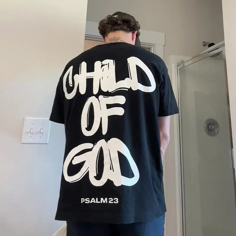 Child Of God print T-shirt in casual style, 100% polyester, round neck, short sleeves, summer top