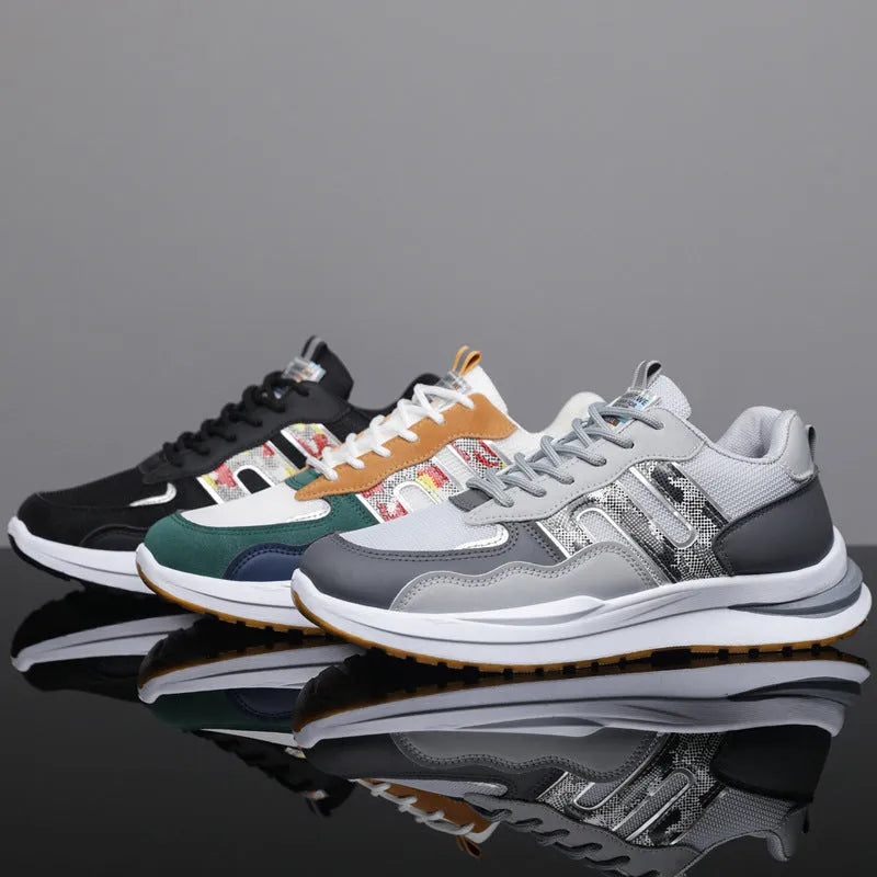 Plus size men's mesh sports casual shoes with leather toe holder and plastic soles